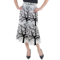 Tree-silhouette-winter-plant Midi Mermaid Skirt by 99art