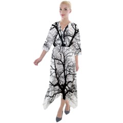 Tree-silhouette-winter-plant Quarter Sleeve Wrap Front Maxi Dress by 99art