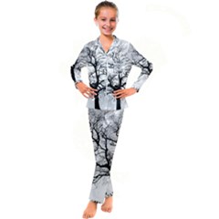 Tree-silhouette-winter-plant Kids  Satin Long Sleeve Pajamas Set