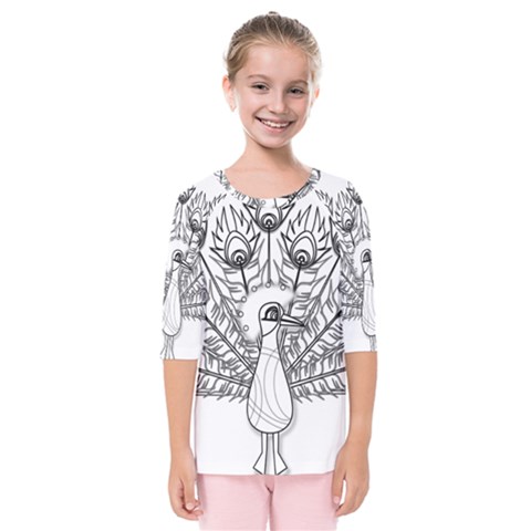 Peacock-plumage-display-bird Kids  Quarter Sleeve Raglan Tee by 99art