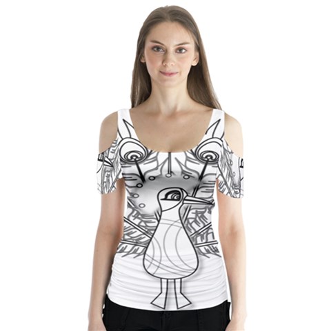 Peacock-plumage-display-bird Butterfly Sleeve Cutout Tee  by 99art