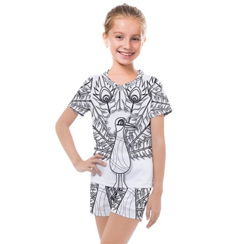 Peacock-plumage-display-bird Kids  Mesh Tee And Shorts Set by 99art