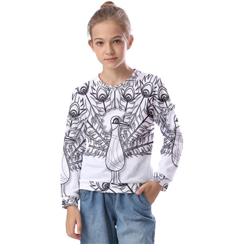 Peacock-plumage-display-bird Kids  Long Sleeve Tee With Frill  by 99art