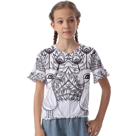 Peacock-plumage-display-bird Kids  Cuff Sleeve Scrunch Bottom Tee by 99art