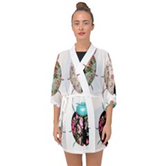 Ladybug-flower-pattern-shabby-chic Half Sleeve Chiffon Kimono by 99art