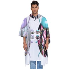 Ladybug-flower-pattern-shabby-chic Men s Hooded Rain Ponchos by 99art