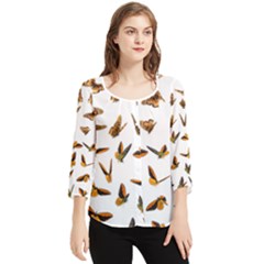 Butterfly Butterflies Insect Swarm Chiffon Quarter Sleeve Blouse by 99art