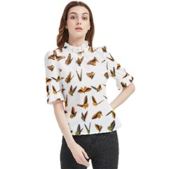 Butterfly Butterflies Insect Swarm Frill Neck Blouse