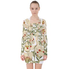 Nature-flower-leaf-plant-isolated V-neck Bodycon Long Sleeve Dress by 99art