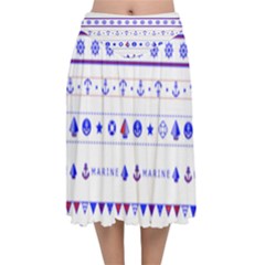 Marine Nautical Clip Art Velvet Flared Midi Skirt