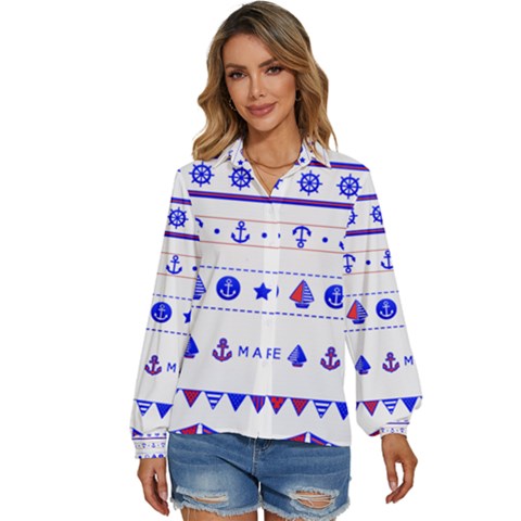 Marine Nautical Clip Art Women s Long Sleeve Button Up Shirt by 99art