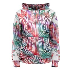 Lotus Feathers Boho Watercolor Women s Pullover Hoodie