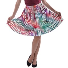 Lotus Feathers Boho Watercolor A-line Skater Skirt by 99art