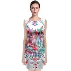 Lotus Feathers Boho Watercolor Sleeveless Velvet Midi Dress