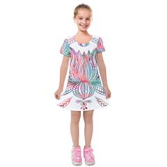 Lotus Feathers Boho Watercolor Kids  Short Sleeve Velvet Dress