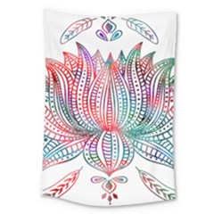 Lotus Feathers Boho Watercolor Large Tapestry