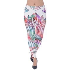 Lotus Feathers Boho Watercolor Velvet Leggings