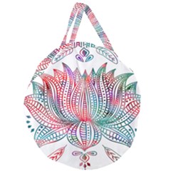 Lotus Feathers Boho Watercolor Giant Round Zipper Tote by 99art