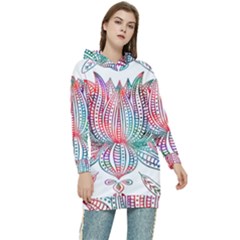 Lotus Feathers Boho Watercolor Women s Long Oversized Pullover Hoodie