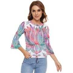 Lotus Feathers Boho Watercolor Bell Sleeve Top