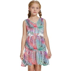 Lotus Feathers Boho Watercolor Kids  Sleeveless Tiered Mini Dress by 99art