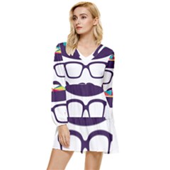 Party Hat Cartoon Tiered Long Sleeve Mini Dress by 99art