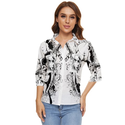 Graphic-design-vector-skull Women s Quarter Sleeve Pocket Shirt by 99art