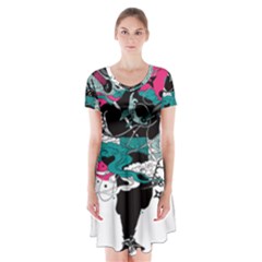 Japan Ninja-japanese-samurai-color- Short Sleeve V-neck Flare Dress by 99art