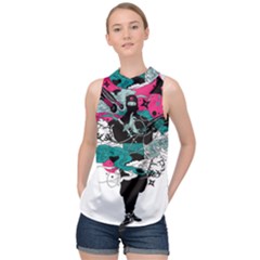 Japan Ninja-japanese-samurai-color- High Neck Satin Top by 99art