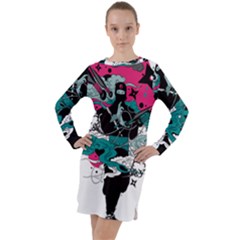 Japan Ninja-japanese-samurai-color- Long Sleeve Hoodie Dress by 99art