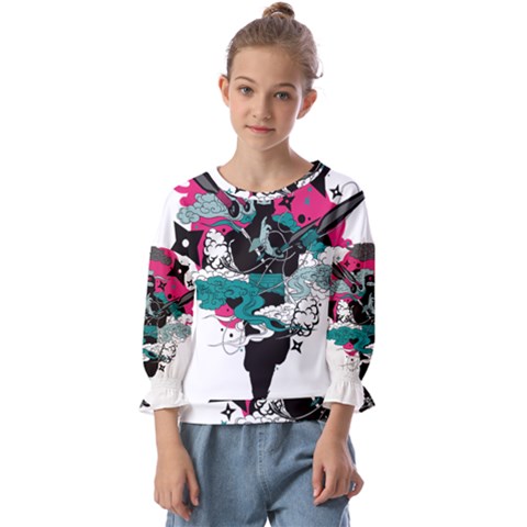 Japan Ninja-japanese-samurai-color- Kids  Cuff Sleeve Top by 99art