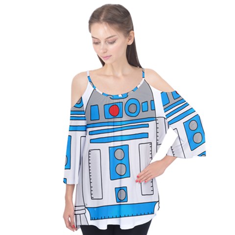 Technology-clip-art-r2d2 Flutter Sleeve Tee  by 99art