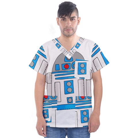 Technology-clip-art-r2d2 Men s V-neck Scrub Top by 99art