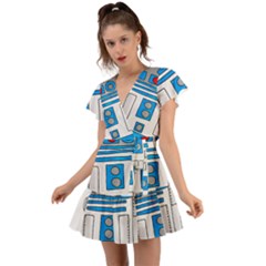 Technology-clip-art-r2d2 Flutter Sleeve Wrap Dress by 99art