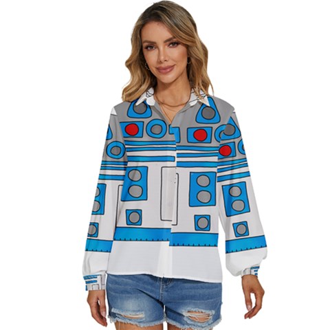 Technology-clip-art-r2d2 Women s Long Sleeve Button Up Shirt by 99art