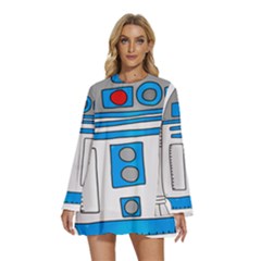 Technology-clip-art-r2d2 Round Neck Long Sleeve Bohemian Style Chiffon Mini Dress by 99art