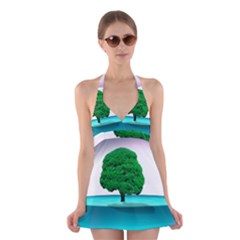 Crystal-ball-sphere-cartoon Color Background Halter Dress Swimsuit  by 99art