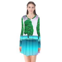 Crystal-ball-sphere-cartoon Color Background Long Sleeve V-neck Flare Dress by 99art