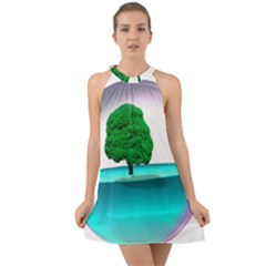 Crystal-ball-sphere-cartoon Color Background Halter Tie Back Chiffon Dress by 99art