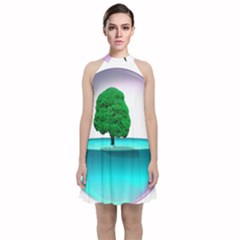 Crystal-ball-sphere-cartoon Color Background Velvet Halter Neckline Dress 