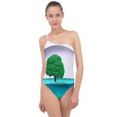 Crystal-ball-sphere-cartoon Color Background Classic One Shoulder Swimsuit by 99art