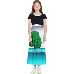 Crystal-ball-sphere-cartoon Color Background Kids  Flared Maxi Skirt by 99art