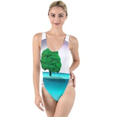 Crystal-ball-sphere-cartoon Color Background High Leg Strappy Swimsuit by 99art