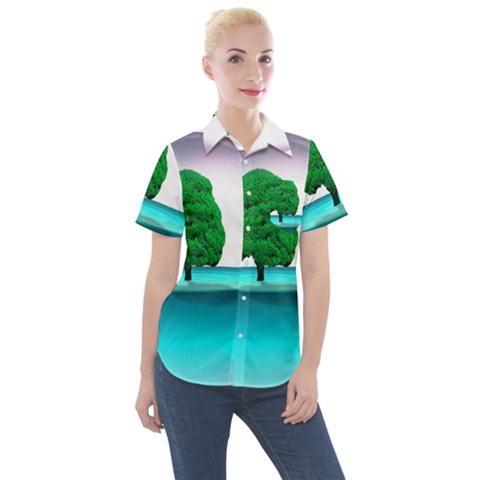 Crystal-ball-sphere-cartoon Color Background Women s Short Sleeve Pocket Shirt by 99art