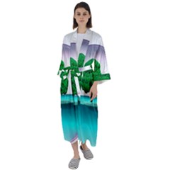 Crystal-ball-sphere-cartoon Color Background Maxi Satin Kimono by 99art