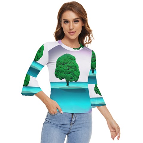 Crystal-ball-sphere-cartoon Color Background Bell Sleeve Top by 99art