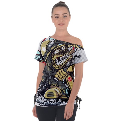 Scooter-motorcycle-boot-cartoon-vector Off Shoulder Tie-up Tee by 99art