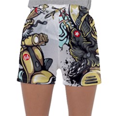 Scooter-motorcycle-boot-cartoon-vector Sleepwear Shorts by 99art