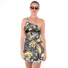 Scooter-motorcycle-boot-cartoon-vector One Shoulder Ring Trim Bodycon Dress by 99art