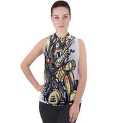 Scooter-motorcycle-boot-cartoon-vector Mock Neck Chiffon Sleeveless Top by 99art